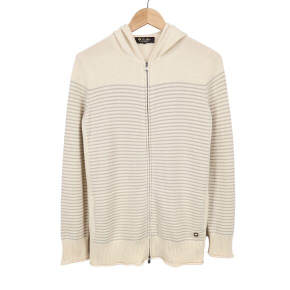 Loro Piana 100% Baby Cashmere Full Zip Striped Hooded Sweater Size 38 NWOT Italy - Picture 1 of 12